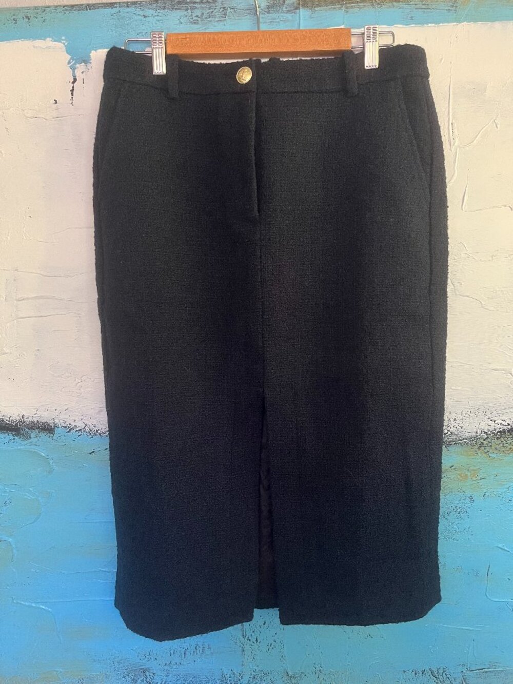 NWT J.Crew Maritime Tweed Midi Pencil Skirt Navy Size 10 BV901 - Picture 2 of 7